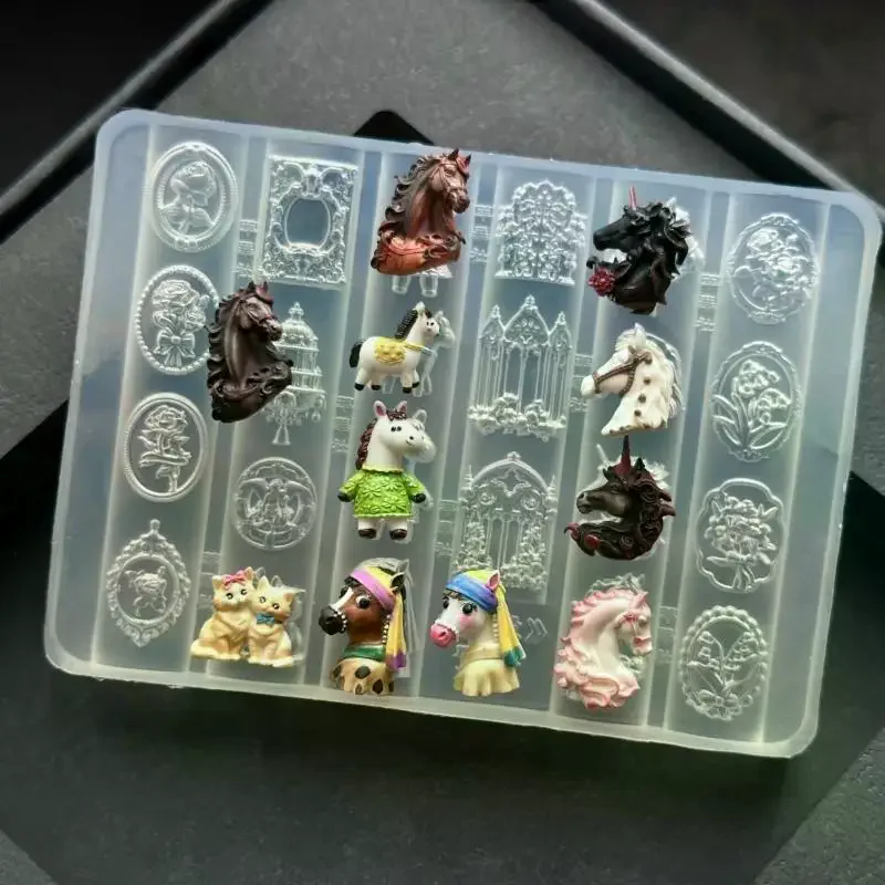 3D Silicone Nail Art Mold Retro Horse Head Relief Carving DIY Design Nails Parts Charm Decorations Manicure Tools