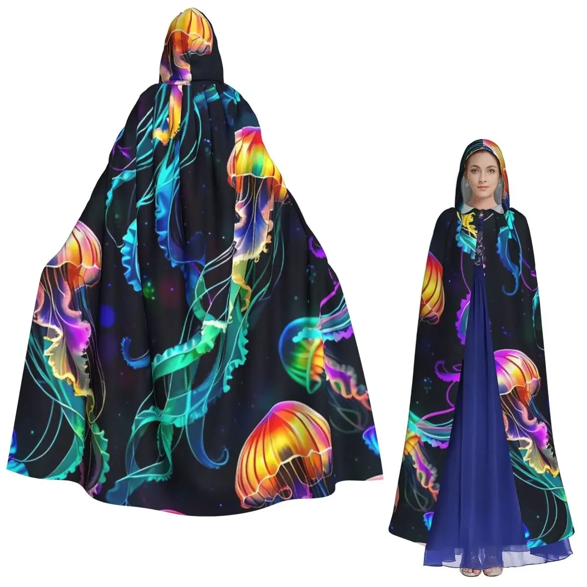 

Психоделический биолюминесцентный триповый медуза, длинный плащ с капюшоном, средневековый костюм ведьмы, накидка для косплея, накидка на Хэллоуин, вампир, для взрослых, унисекс