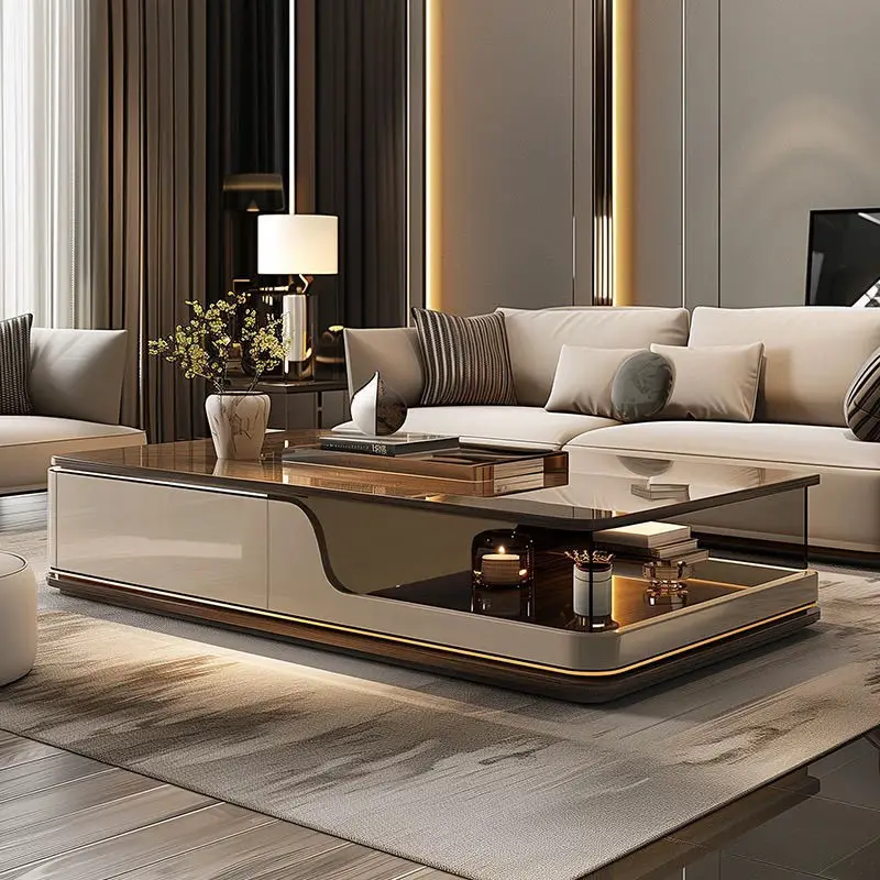 

Living room coffee table household light luxury simple modern glass hollow coffee table 2025 advanced new small apartment tea ta