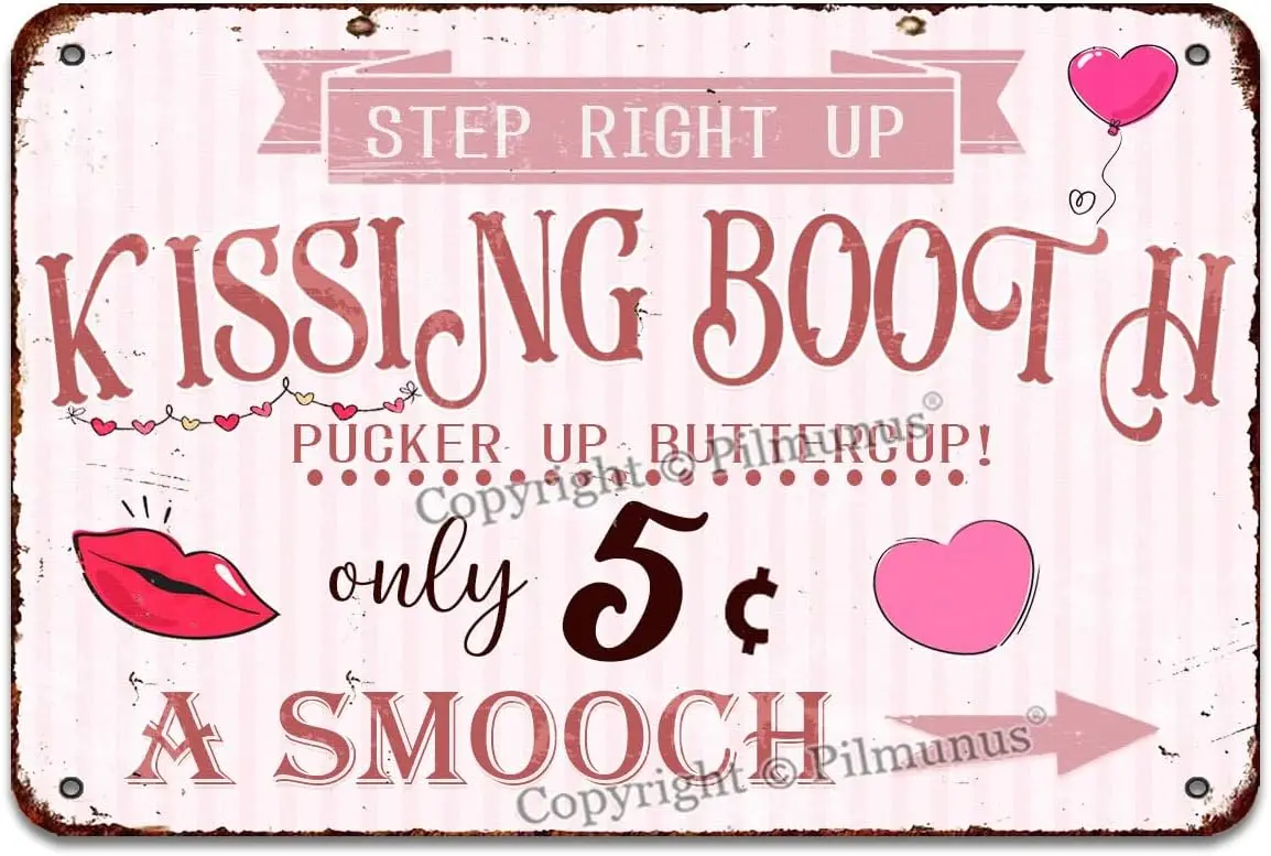 Vintage Metal Tin Sign Kissing Booth Smooch Valentine's Day Iron Retro Look 8X12 Inch Decoration Painting Sign For Cafe Bar sign