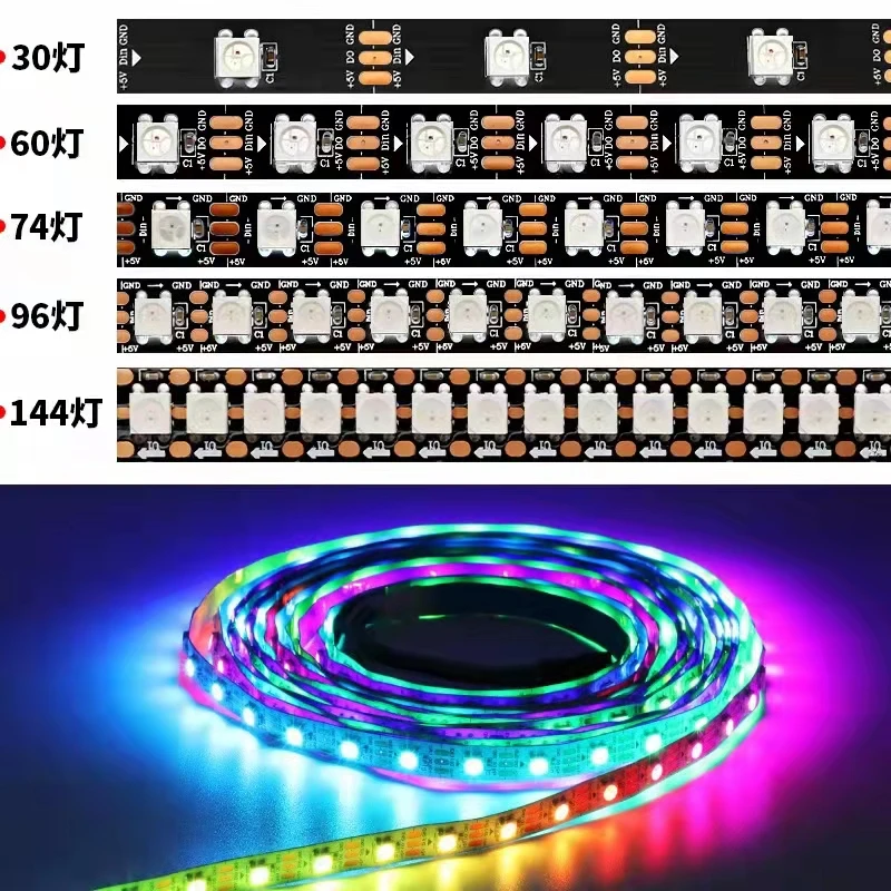 

Светодиодная лента RGB WS2812 WS2812B, 30/60/74/96/5050 пикселей, IP30/144, 5 в постоянного тока, 65/67 А