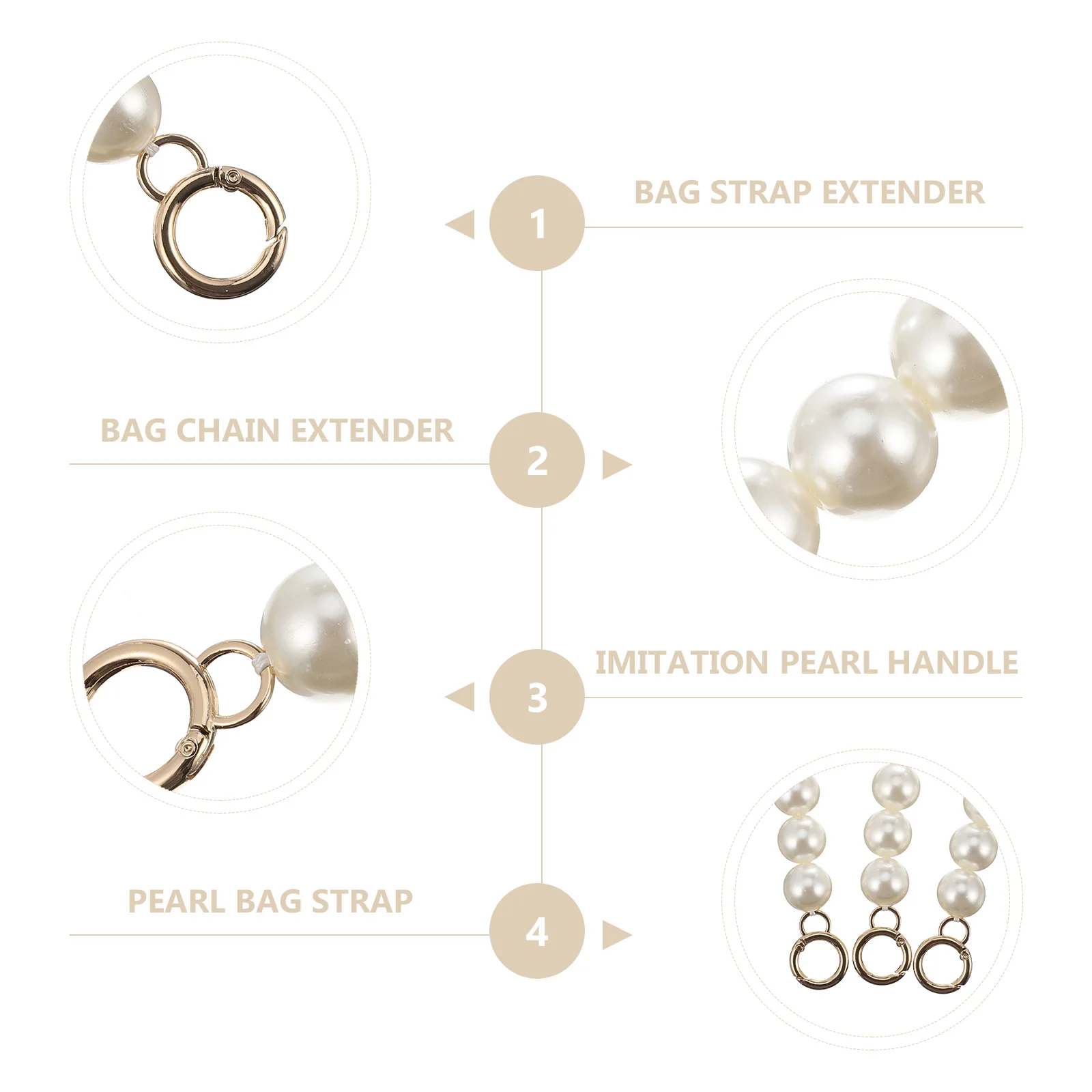 

3Pcs Pearl Bag Strap Extender Chain Replacement Handle for Purse Clutch Handbag DIY Accessories Bag Strap Extender