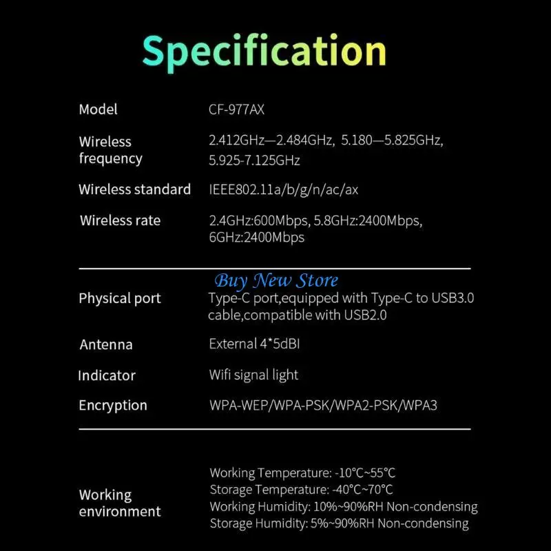 

20CE CF-977AX 2.4G 6G Band 5400Mbps USB Adapter Built-in Gains Antenna Wireless Ethernet USB WiFi 6 Receiver For PC