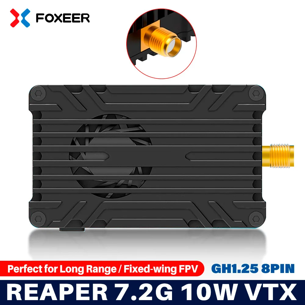 Foxeer Reaper Infinity 7.2G 10W VTX 64CH Adjustable Power Built-in Fan Microphone 9-36V PIT Mode for Long Range FPV RC Drone