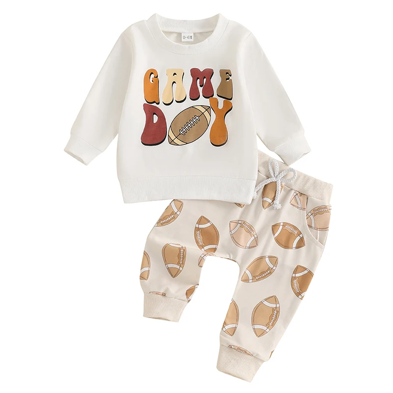 

Toddler Pants Set Football Letter Print Long Sleeve Sweatshirt Drawstring Pocket Long Pants Outfits