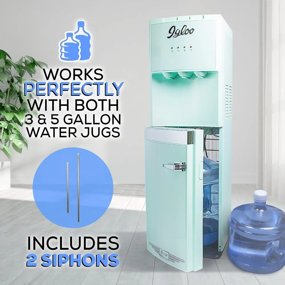 Retro Bottom Load Water Cooler Dispenser, Hot, Cold or Room-Temperature Water, Holds 3- or 5-Gallon Bottles, Child Safety Lock