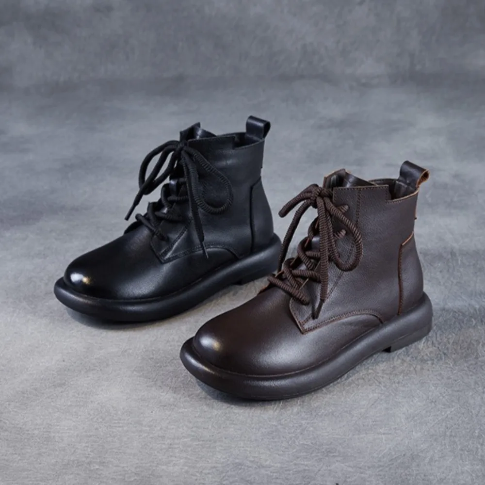 

Genuine Leather Ankle Boots Women's Autumn and Winter New Vintage Short Boots Woman Soft Leather Boots Flat Leather Shoes Women