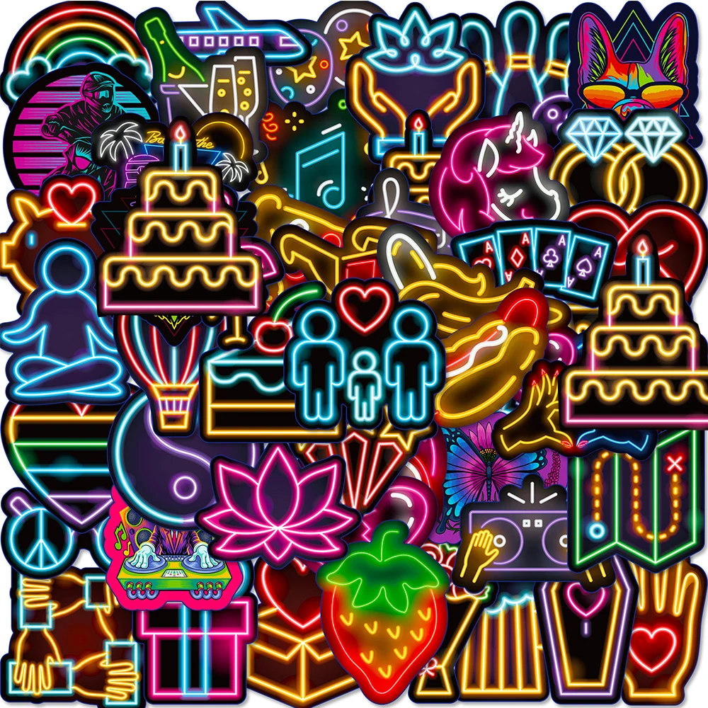 

10/30/50/100pcs INS Style Neon Light Cartoon Stickers Cool Graffiti Skateboard Motorcycle Car Waterproof Graffiti Sticker Toys