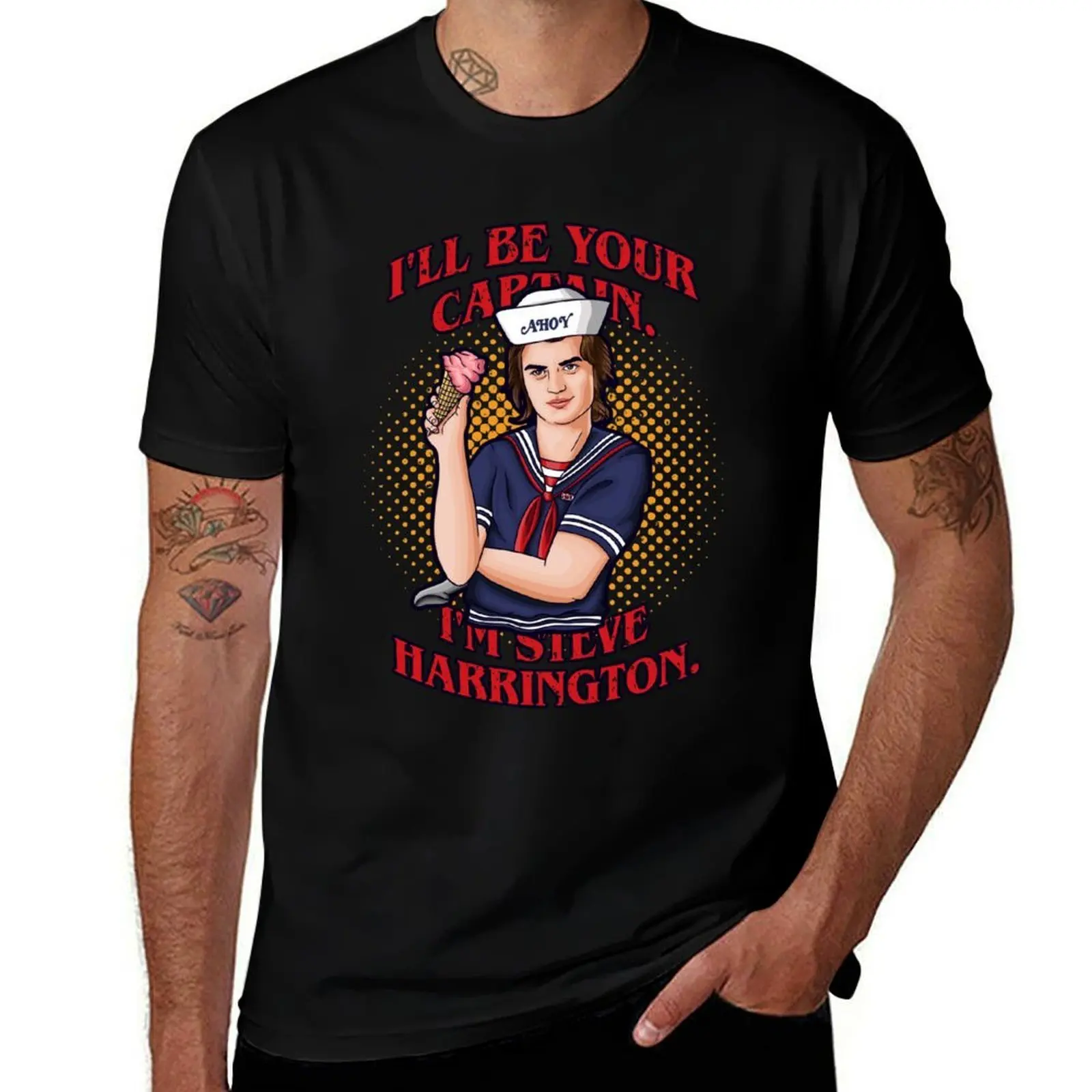 

I'll be your captain. I'm Steve Harrington T-Shirt black cotton t-shirt plain for man package t shirt for man T-Shirt