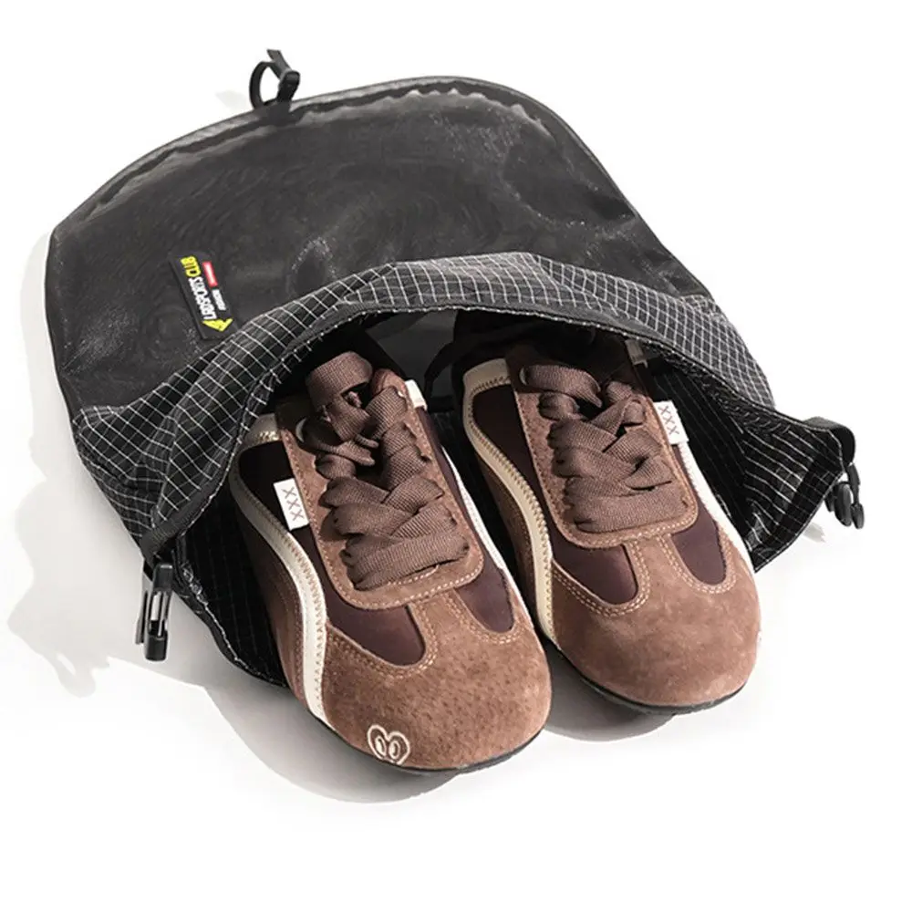 New Nylon Mesh External Backpack Shoe Bag Drawstring Lightweight Backpack Strap Pouch Space Saving Hanging Shoe Bags for Shoe