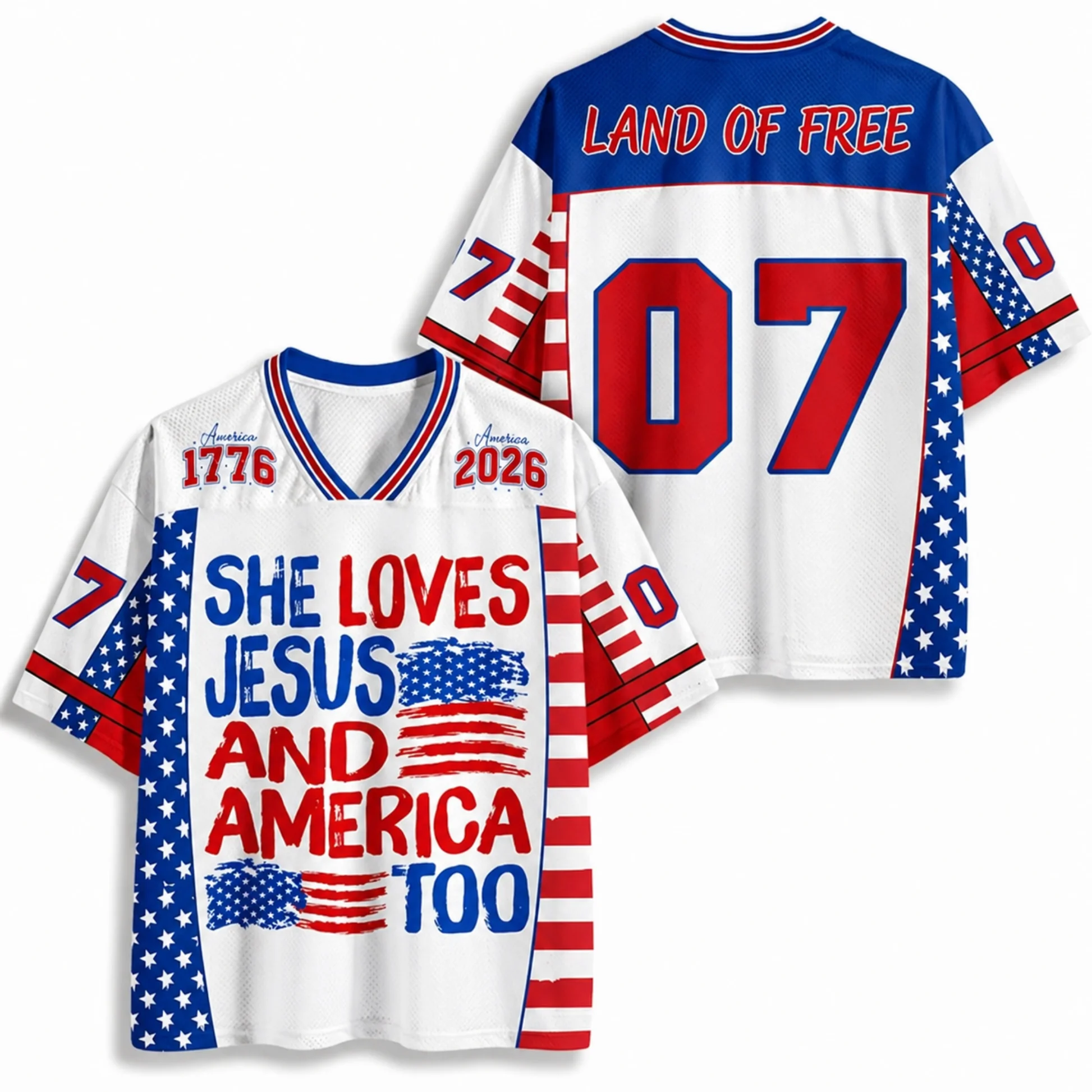 Distressed American Flag Slogan Graphic Mesh Jersey Two Tone V Neck Stripe Trim Breathable Loose Casual Holiday Short Sleeve