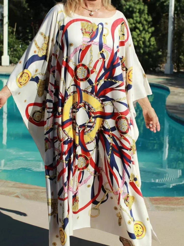 Caftans de plage pour femmes, tendance 2021, imprimé bohème, robes Maxi, Cover-Up pour les maillots de bain, tunique d'été