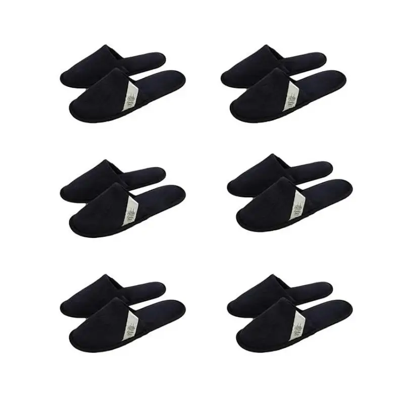 6 Pairs Hotel Luxury Slippers Set,Foldable Portable Hotel Style Travel Slippers,Black,Spa,Party Guest, Hotel and travel