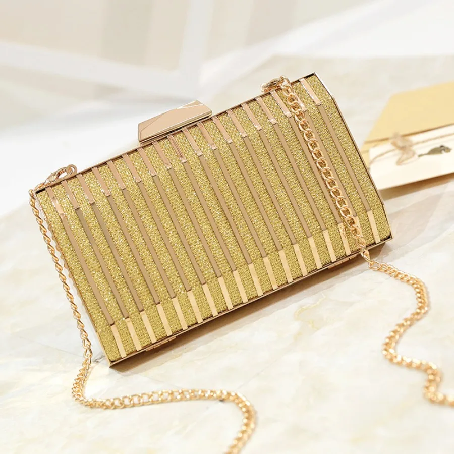 

New Arrival Elegant Metal-Finish Evening Bag Clutch Bag Single-Shoulder Crossbody Bags with Chain and Small Square Design