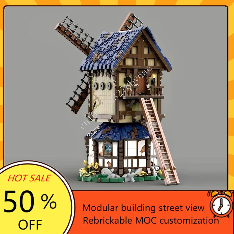 2946PCS MOC Castello Medievale Puzzle Personalizzato Modello Medievale Fantasia Mulino A Vento Tecnico Set di Assemblaggio Fai da Te per Il Regalo di Festa di Compleanno