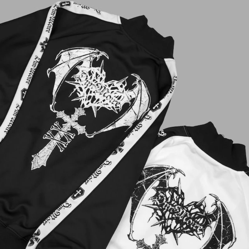 Japanische Punk Streetwear Stil Mäntel Subkultur Y2k Ästhetische Frauen Druck Jacke Gothic Casual Grunge Reißverschlüsse Sweatshirts