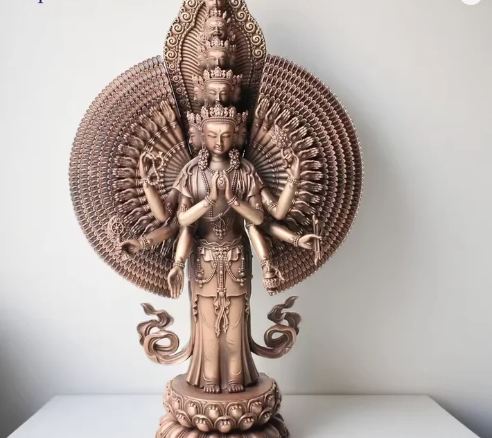 Exquisite Red Copper carving Thousand-hand Guanyin buddha statue Kwan-yin Avalokitesvara sculpture,50cm,33cm,23cm