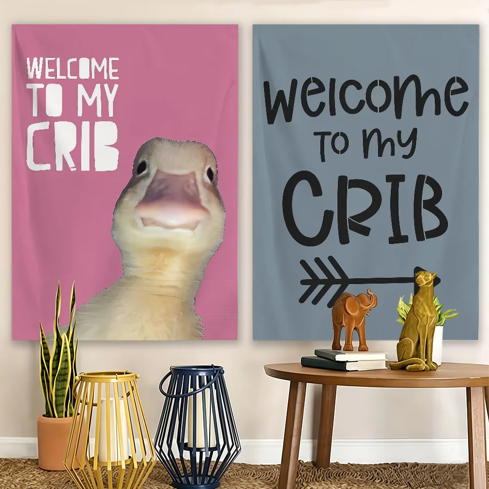Welcome To My Crib Funny Pet Duck Flag Wall Decorations Home Decor Suitable For Living Rooms Bedrooms Dormitories Parties