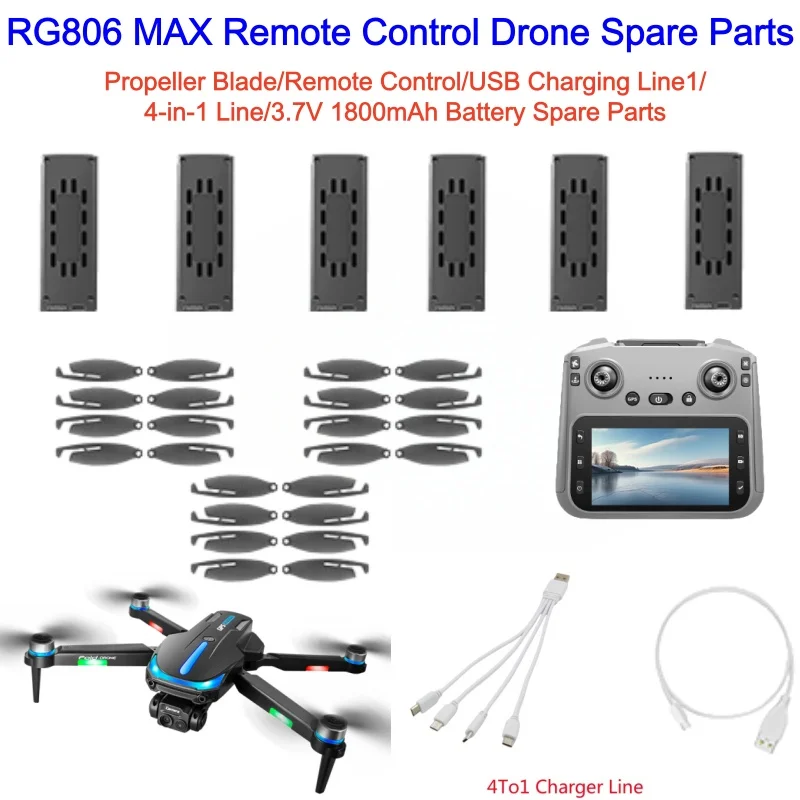 Batterie de Drone RG806 MAX 3.7v 1800mAh, accessoires, télécommande d'hélice, ligne USB 4 en 1, pièces de rechange pour Drone RG806 MAX
