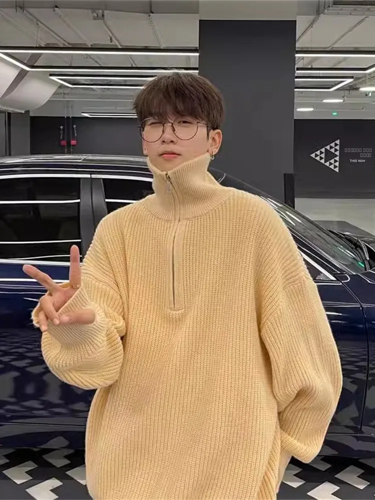 

Мужской утепленный свитер с высоким воротником, осенне-зимняя новинка, винтажный вязаный кардиган, повседневная удобная верхняя одежда в стиле кэжуал