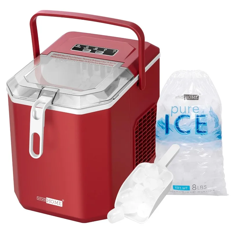 VIVOHOME-Máquina Automática Elétrica Ice Cube Maker, bancada compacta portátil, alça, colher de mão, 10 sacos de gelo e auto