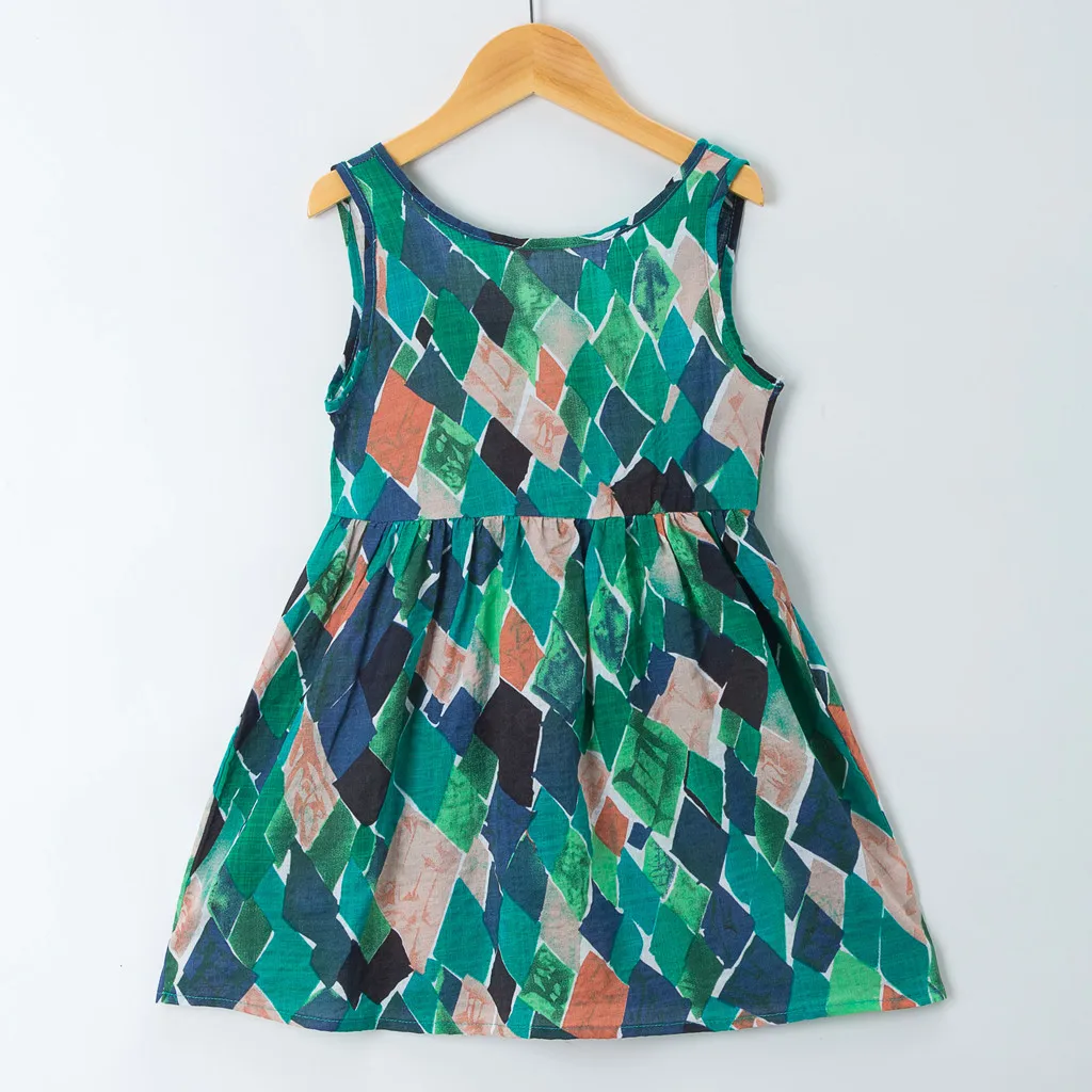 Colorful Sleeveless Dress Girls Summer Stylish Printed Sundress Kids Fashion Casual Toddler Outfit Vibrant Twirl Clothing T1