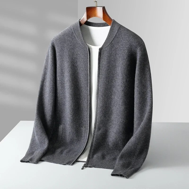 Minimalist Jacket Autumn Winter Sweater 100% Merino Wool Cardigan Sweater Men Clothes Zipper Knitwear Normcore Korean Basic Coat