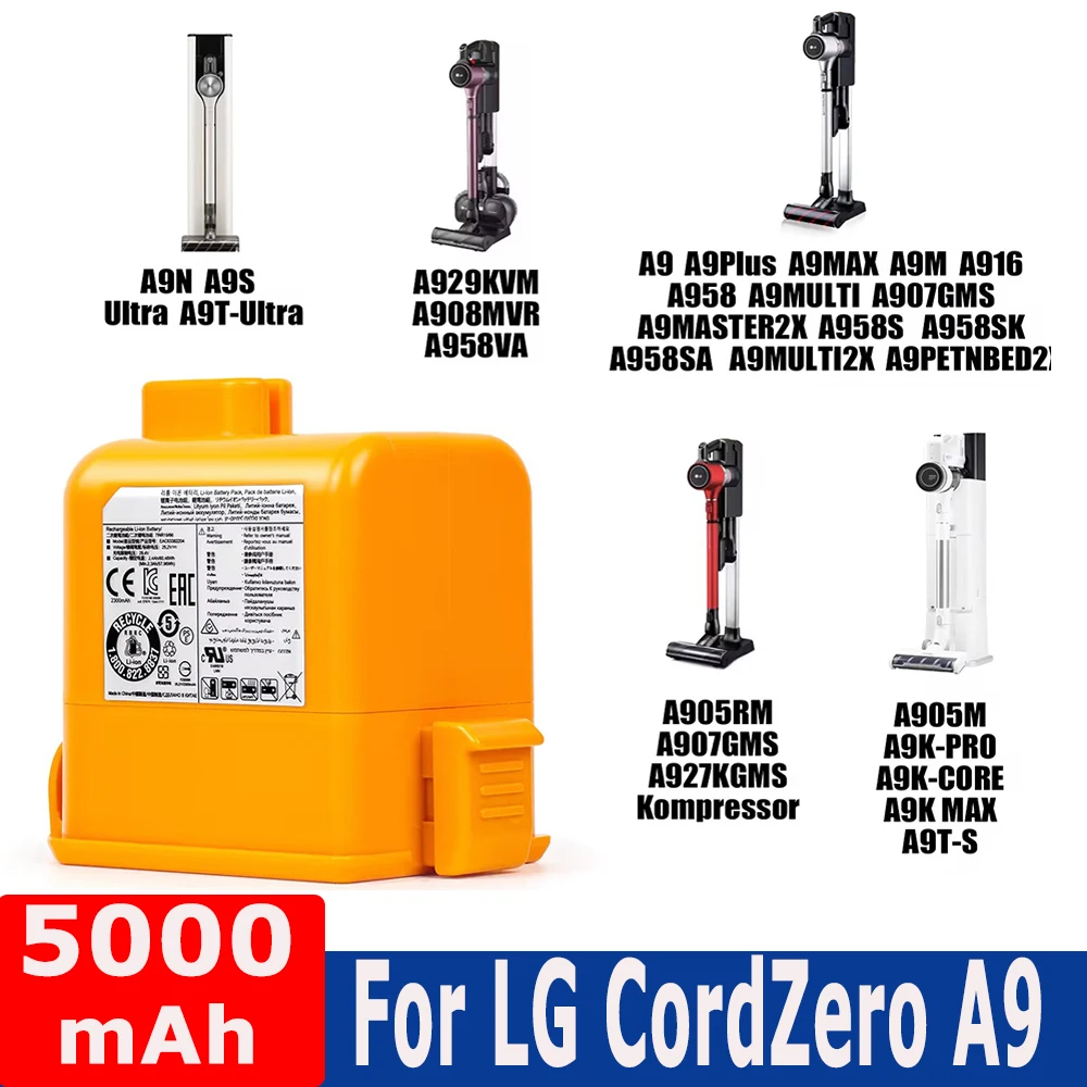 5000mAh Large Capacity Dust Collector Battery For LG A9,EAC63758601 EAC63382204 EAC63382201 EAC63382202 EAC63382205 EAC63382208