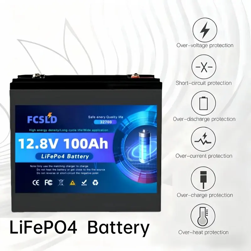 

100% New LiFePO4 12.8V 100Ah Lithium Battery Capacity Built-in 200A BMS 6000 Deep Cycles Perfect for Camping Solar Home Backup