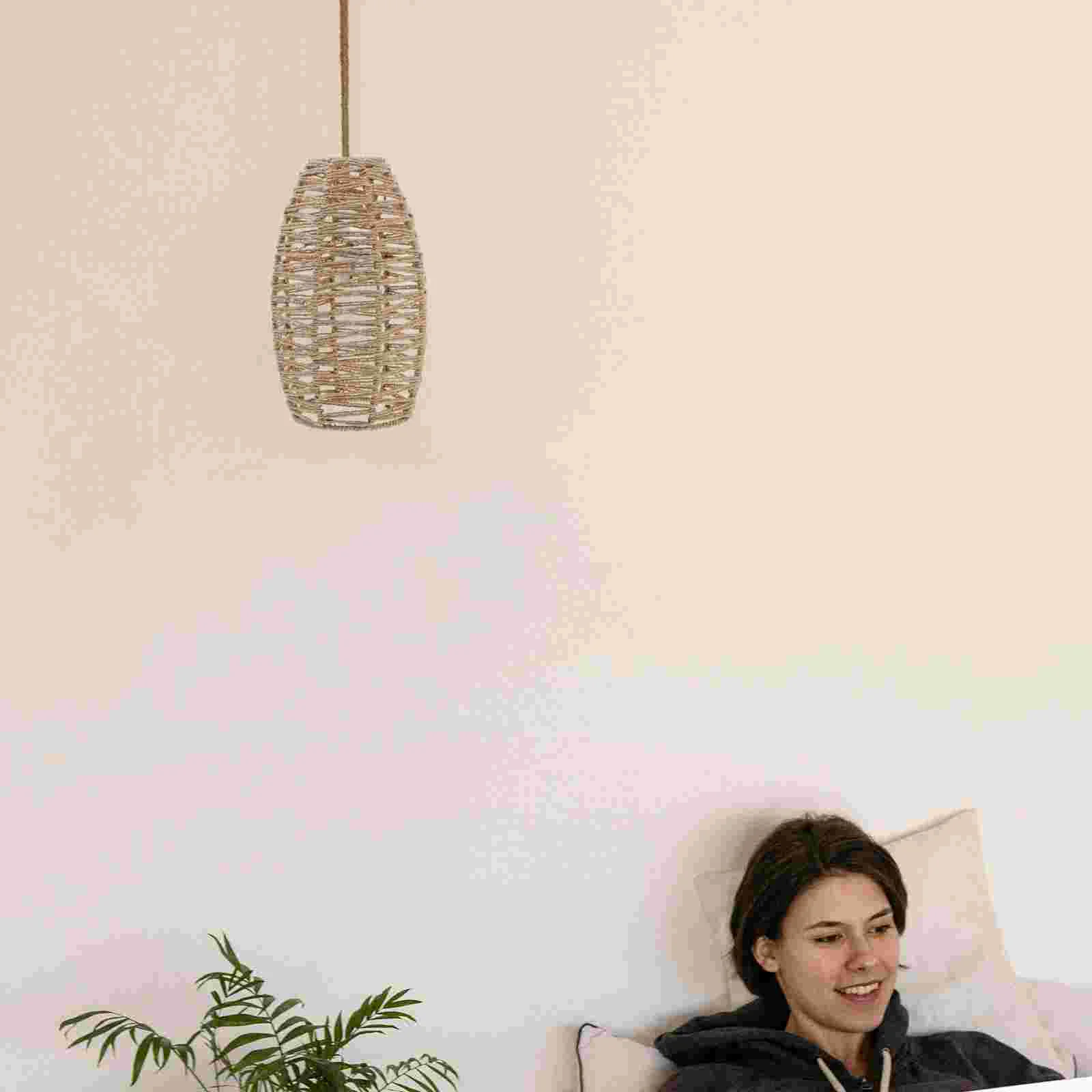 Ceiling Fan Bulb Handmade Lampshade E27 Rope Clip on Hang Bohemian Wicker Cover Boho Light Brown Floor Shades Woven