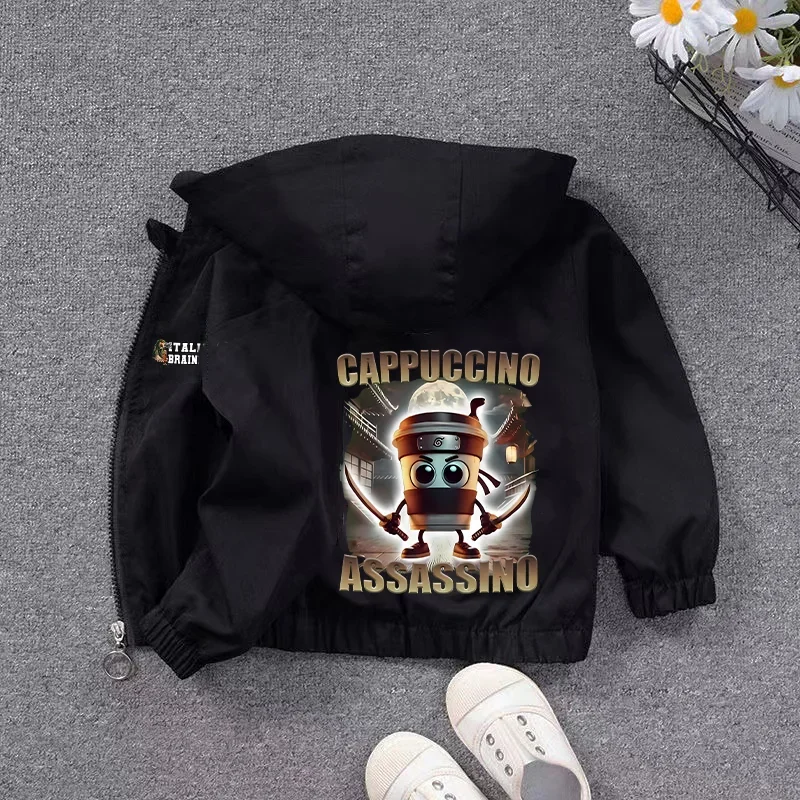 Italiano Brainrot Animale Bambini Giacca con cappuccio Divertente Meme Tung Sahur Cappotto Primavera Moda Bombardiro Cappuccino Magliette e camicette Ragazzo Ragazza Vestiti