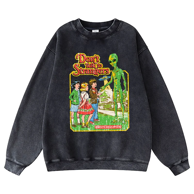 

Don'T Talk To Strangers Print Women Washed Cotton Sweatshirt Street Casual Long Sleeved Pullover Autumn Warm Clothes Vintage Top