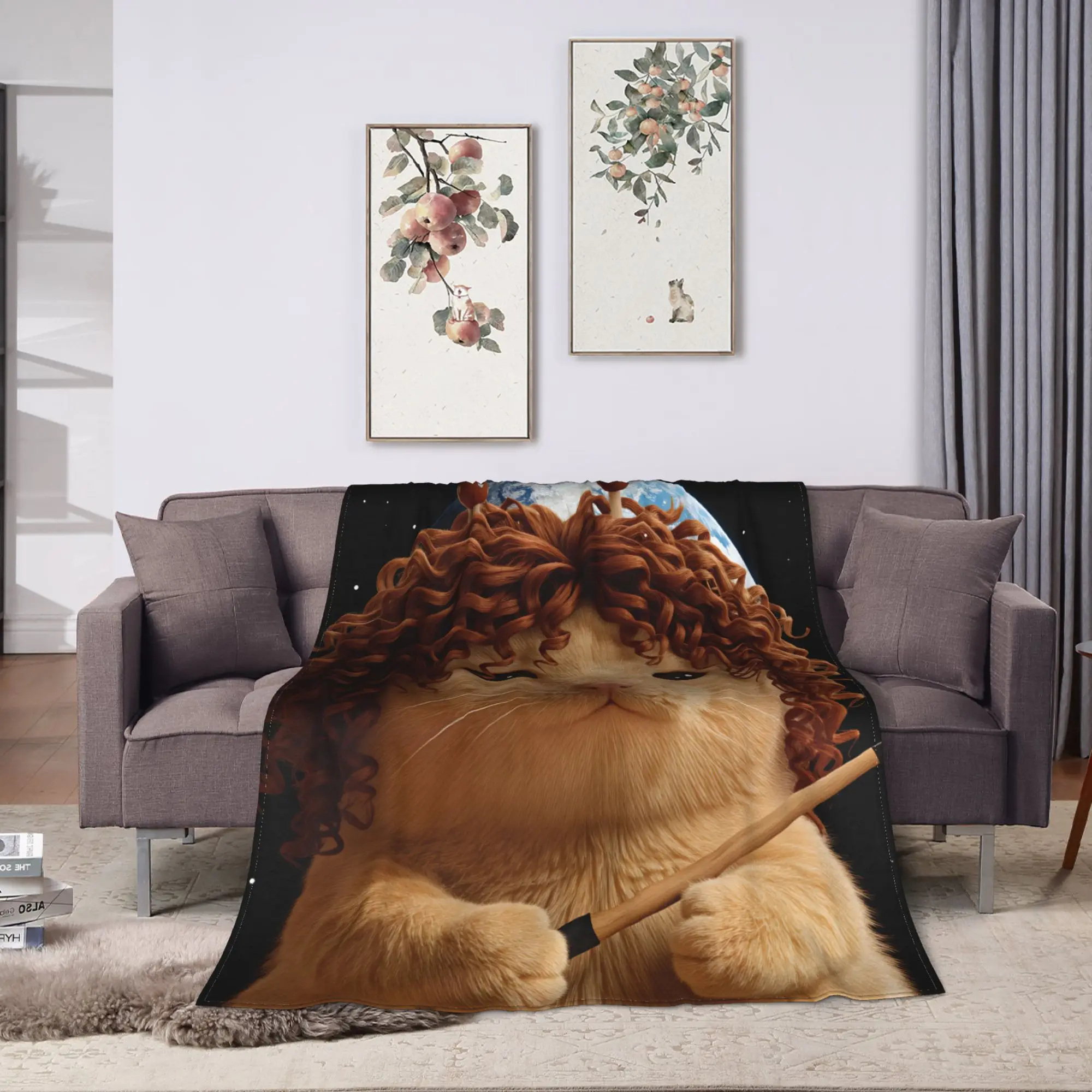 Curly Hair Aliens Cat Throw Blanket Super Soft Casual Blankets  For Home Decor Travel Flannel Bedspread Bed Cover