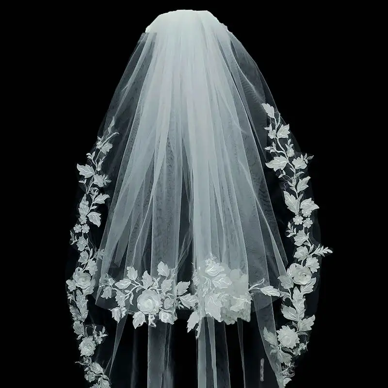 

Customized Short Bride Veils White Ivory 2 Tier Appliques Lace Edge With Comb Bride Wedding Party Accessories