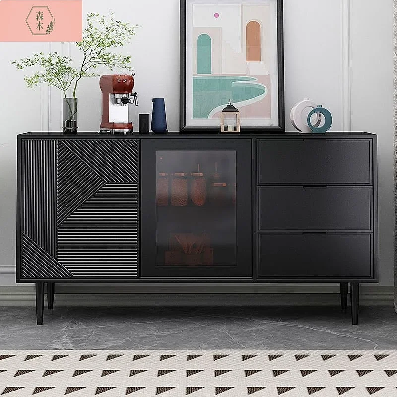 X80 Black Luxury Sideboard Cabinet For Living Room Dining Storage, Modern Simple Buffet Cabinet With Shelves
