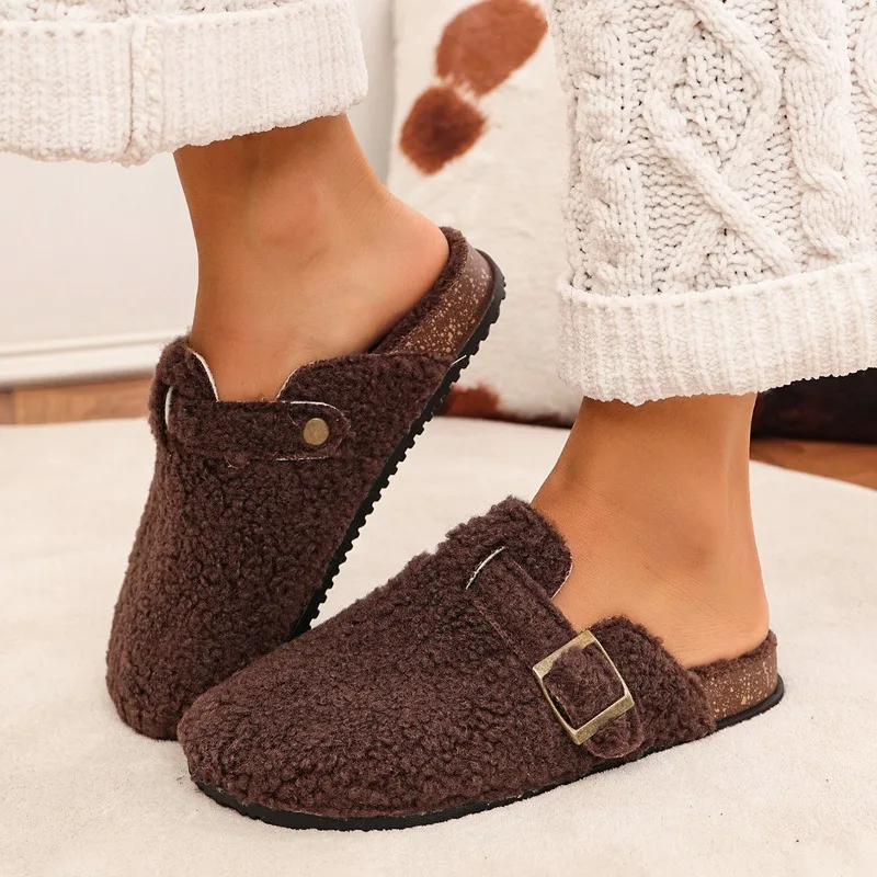 2026 Fashionable Plush Soft Soled Casual Women's Cotton Slippers Winter New Simple Style Comfort Warm Lightweight Women Shoes