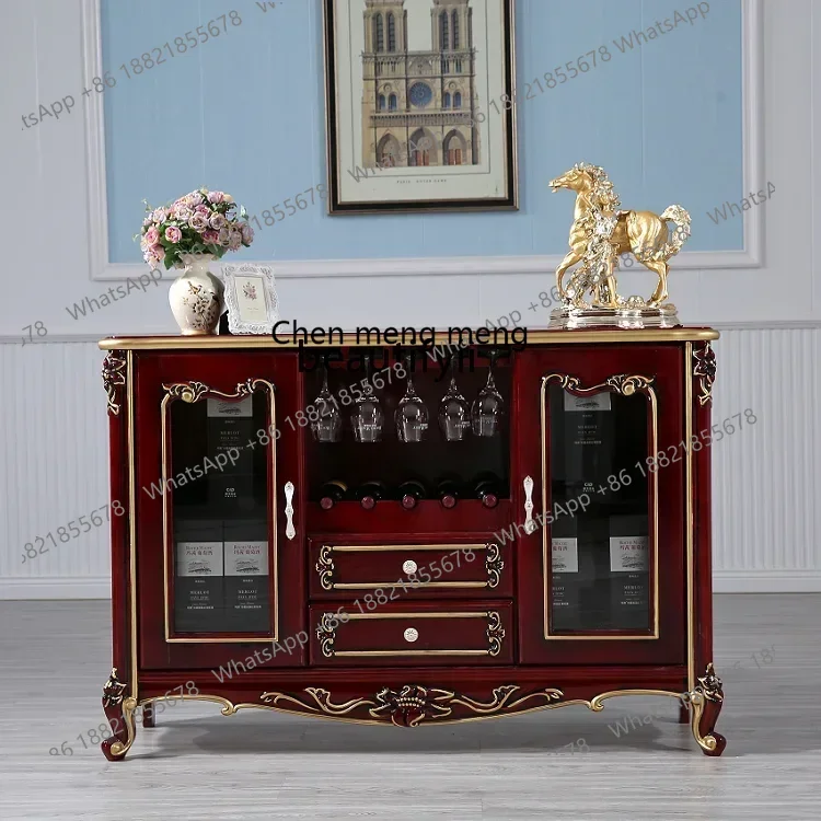 D178 H American Glass Wine Cabinet Living Room Locker Sideboard Cabinet Mediterranean Storage Side Cabinet European Solid Wood