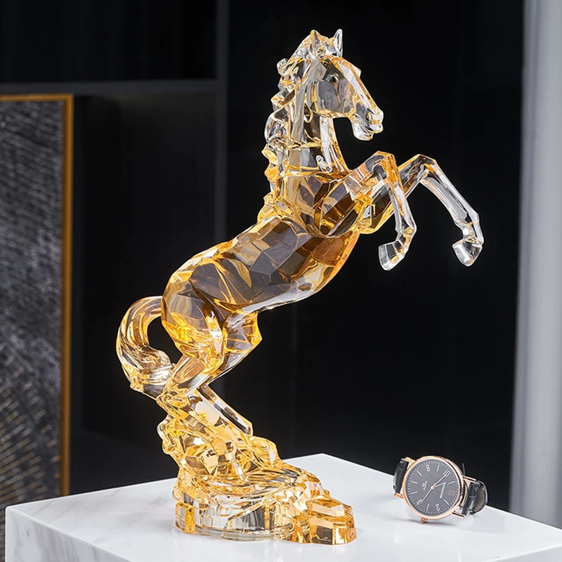 Luxury High-End Acrylic Artwork Ornament Crystal Horse Statue Room Decor Study Office Desktop Decorations Sculpture Crafts Gifts