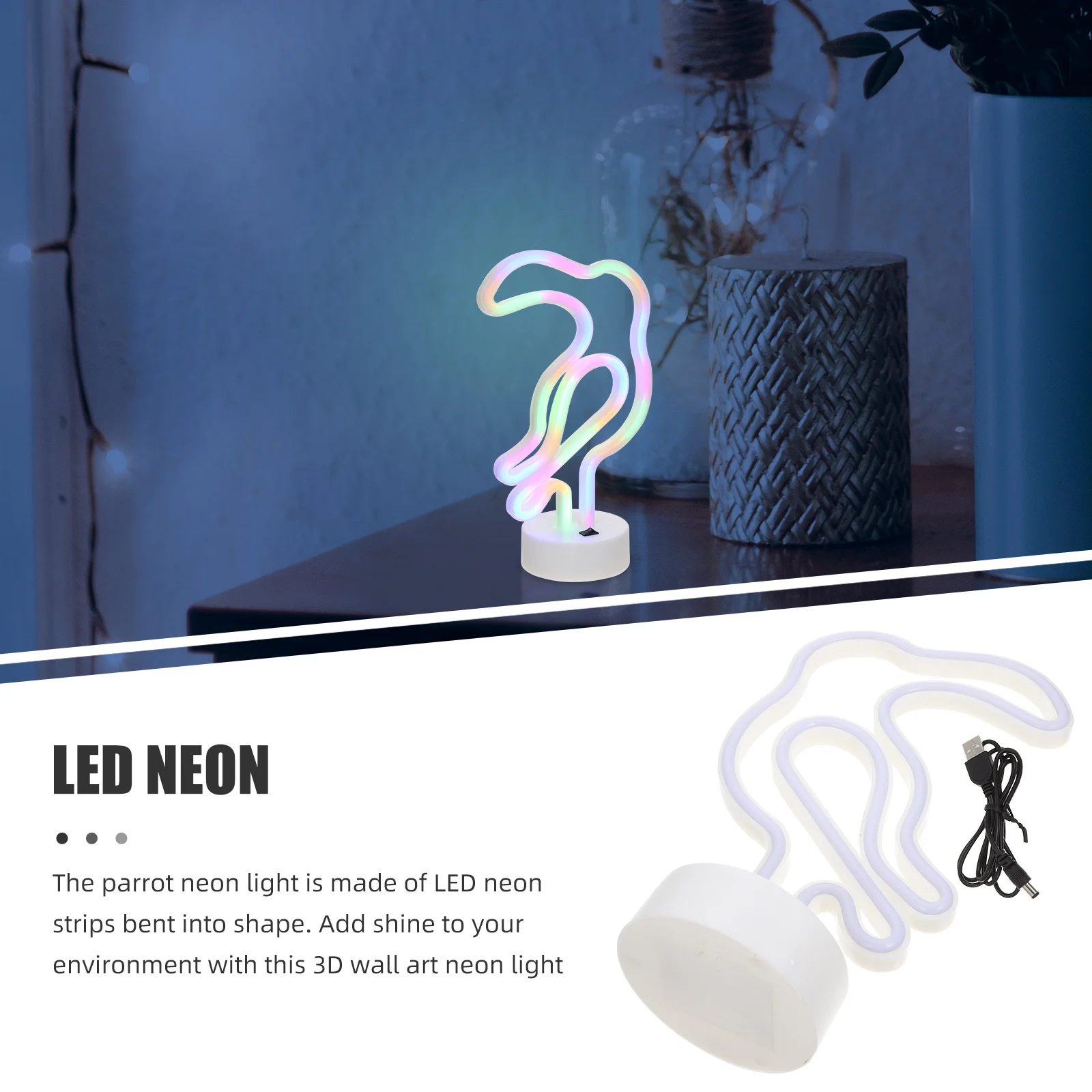 علامة النيون لغرفة النوم الببغاء الفني مصباح LED ضوء الليل الديكور الإبداعي الدافئة جو حيوي الجدول الجرف عباءة