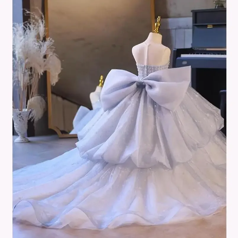 Pearl Sequin Trail Evening Gown Children Formal Catwalk Host Piano Performance Vestidos A2786 High-End Girls Princess Dress