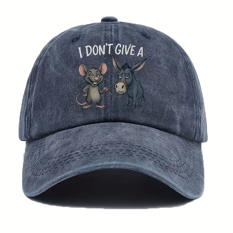 A Humorous And Fun Style Baseball Cap for Women Featuring a Cartoon Mouse And Donkey Design, Perfect for Outdoor Adventures And
