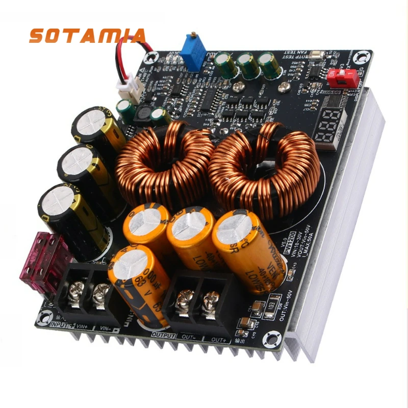 SOTAMIA 1200W 50A high current boost power supply module DC dual inductance audio Household amplifier adjustable power board