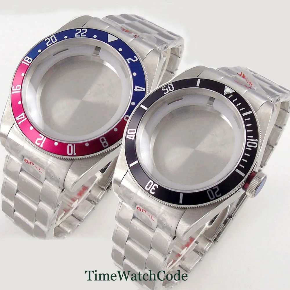 

41mm 316L Sapphire Crystal Watch Case+Bracelet Fits NH35A NH36A ETA 2824 ST2130 PT5000 Movement Rotating Bezel Alloy Insert