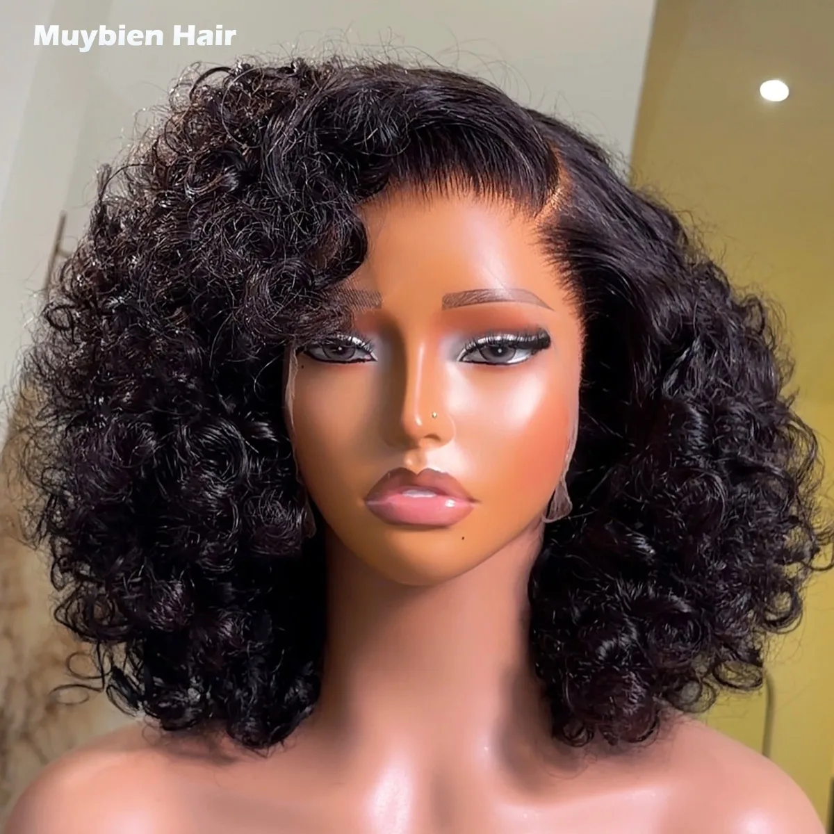Super Double Drawn 13x6 HD Lace Front Bouncy Curly Bob Wig 100% Human Hair Real HD Lace Frontal Glueless Bob Wig Wear and Go
