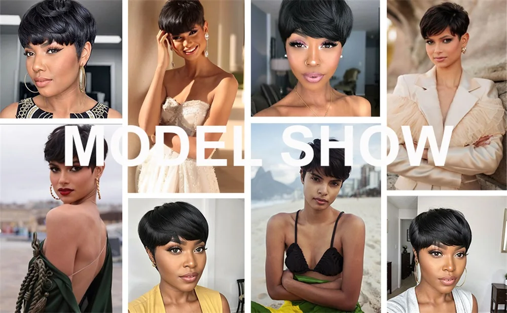 Pixie Cut Wig Human Hair Wig for Black Women Short Bob Wig Short Layered Pixie Cut Wigs Glueless Wig with Bangs image 6