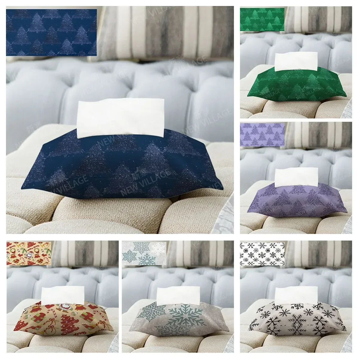 Household Christmas peripheral fabric tissues box car tissue holder tissue cover box textile storage tissue bag dispenser