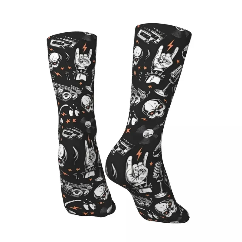 Y2K Skulls Grunge Happy Men'S Socks Retro Rock And Roll Music Harajuku Casual Crew Sock Gift Pattern Printed