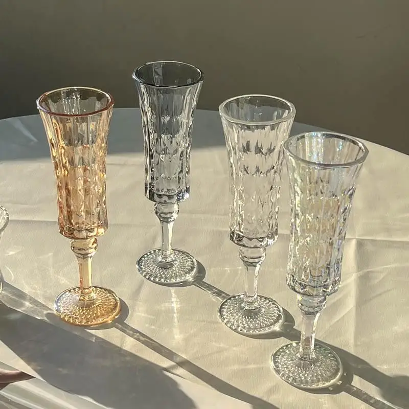 French Retro Striped Champagne Glass Couple Crystal Glass Goblet Cup Wine Cocktail Juice Glass Tasting Glasses