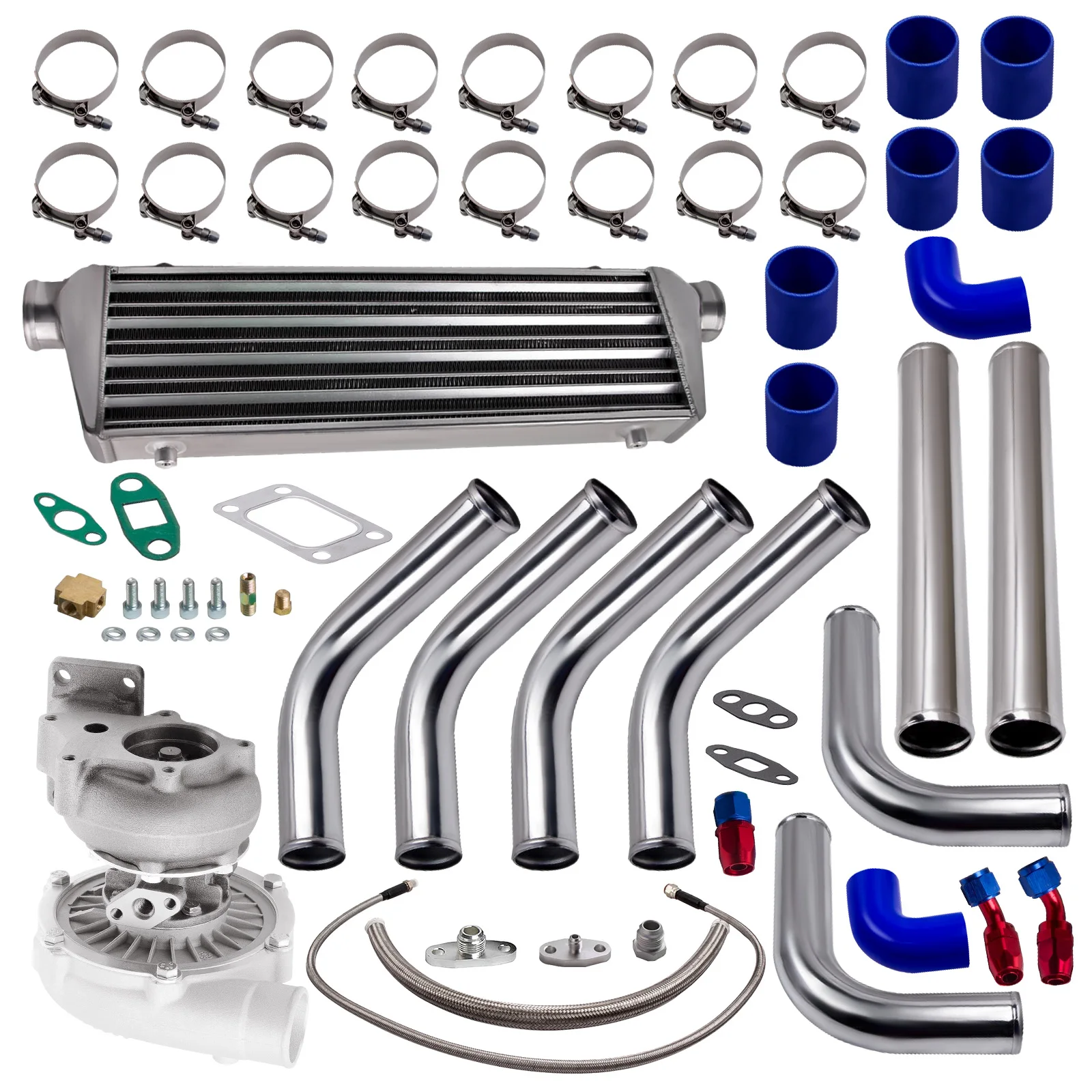 T3/T4 A/R.63 73 Trim 400+HP Universal Turbo + Intercooler + Pipe + Oil Line Kit