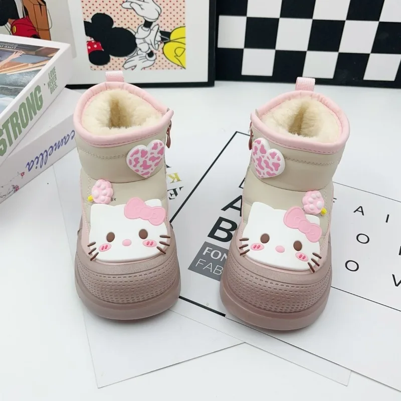 

Kawaii Hello Kitty Sanrio Children Cute Cartoon Comfortable Warm Boots Students Wear Additional Fleece Cotton Shoes for Kids
